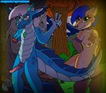 anthro aquatic_dragon asian_mythology atlan_malfor_(comicstormcreations) breasts clothed clothing comicstormcreations digital_media_(artwork) dragon duo east_asian_mythology eastern_dragon erection evangelin_clinfor_grey_(comicstormcreations) female genitals hair hi_res kangaroo macropod male male/female mammal marine marsupial mythological_creature mythological_scalie mythology nipples nude penis pussy scalie simple_background smile tail