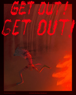 5_fingers animal_genitalia anthro balls border burning clothing fingers genitals glowing hand_on_face lava male red_text running sheath smoke solo spikes spikes_(anatomy) text torn_clothing yelling sharkinthepark rowel_(sharkinthepark) canid canine fox mammal 2026 4:5 absurd_res comic english_text hi_res