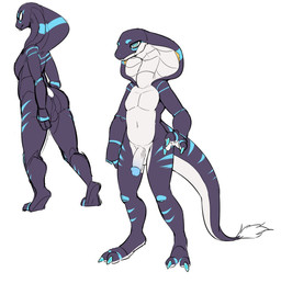 2_toes 3_fingers anthro backsack balls biped blue_body blue_claws blue_eyes blue_glans blue_markings butt circumcised claws feet fingers genitals glans humanoid_genitalia humanoid_penis male markings multicolored_body multicolored_scales penis purple_body scales simple_background snake_hood solo standing stripes tail tail_tuft toe_claws toes tuft vein veiny_penis white_background white_body white_penis white_scales lc79510455 reptile scalie snake hi_res model_sheet