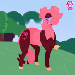 ambiguous_gender blue_eyes feral fur gold_(metal) gold_jewelry grass_field jewelry pink_body pink_fur solo hailey_png hasbro my_little_pony fan_character lust_(hailey_png) equid equine horse mammal pony 1:1 hi_res