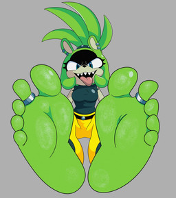 5_toes anthro clothed clothing digit_ring feet female foot_fetish foot_focus glistening glistening_feet green_feet humanoid_feet jewelry plantigrade ring soles solo teeth toe_ring toes tongue tongue_out burtreex idw_publishing sega sonic_the_hedgehog_(comics) sonic_the_hedgehog_(idw) sonic_the_hedgehog_(series) surge_the_tenrec afrosoricid mammal tenrec hi_res