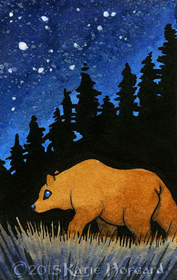 detailed_background feral grass night outside plant sky solo star starry_sky katie_hofgard bear mammal 2015 low_res traditional_media_(artwork)
