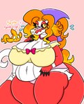 5_fingers anthro belly big_belly big_breasts big_butt breasts butt clothing female fingers hair navel orange_eyes orange_hair red_body solo tail topwear lewdchuu_(artist) nintendo pokemon savita_(lewdchuu) generation_9_pokemon pokemon_(species) skeledirge hi_res