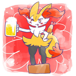 :3 alcohol ambiguous_anthro ambiguous_gender anthro beer beverage biped blush blush_stickers border closed_smile container cup digitigrade dipstick_tail food front_view holding_alcohol holding_beer holding_beer_mug holding_container holding_cup holding_mug holding_object looking_at_viewer markings mouth_closed mug object_in_tail one_eye_closed shrimp_(food) simple_background smile snout solo standing tail tail_markings tongue tongue_out wink winking_at_viewer annyui0611 nintendo pokemon braixen canid generation_6_pokemon mammal pokemon_(species) 1:1 2024 digital_drawing_(artwork) digital_media_(artwork) full-length_portrait hi_res japanese_description portrait translated_description