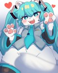 anthro blue_eyes blue_hair blush bottomwear breasts clothed clothing convenient_censorship female fur hair legwear looking_at_viewer nude open_mouth paws simple_background smile solo tail tail_censorship tongue fu_kawa_(artist) vocaloid hatsune_miku felid feline felis mammal absurd_res digital_media_(artwork) hi_res