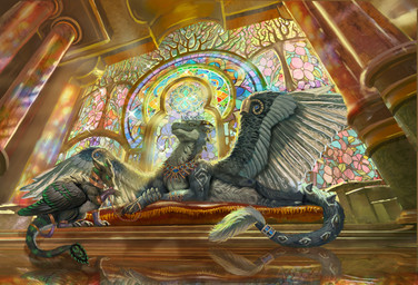 amazing_background bdsm black_body black_feathers blue_body blue_feathers blue_fur collar crown detailed_background duo feathered_wings feathers female feral fur fur_markings green_body green_eyes green_feathers green_fur headgear jewelry larger_female leash leashed_collar love male male/female marble_floor markings multicolored_body multicolored_fur ownership petplay queen realistic roleplay romantic romantic_couple royalty size_difference smaller_male spiked_tail spikes spikes_(anatomy) stained_glass tail two_tone_body two_tone_fur white_body white_fur wings red-izak mythology hazzie zephy_(nightfire_zephyr) dragon furred_dragon furred_scalie mythological_creature mythological_scalie scalie detailed