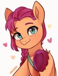 blue_eyes braided_hair braided_ponytail female hair heart_symbol hooves looking_at_viewer ponytail solo marenlicious hasbro mlp_g5 my_little_pony sunny_starscout_(mlp) equid equine horse mammal pony hi_res