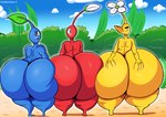 ambiguous_gender ass_to_ass big_butt blue_body blush butt butt_grab female group half-closed_eyes hand_on_butt hip_to_hip huge_butt hyper hyper_butt looking_at_viewer looking_back male narrowed_eyes not_furry nude plant rear_view red_body thick_thighs wide_hips yellow_body finalofdestinations nintendo pikmin blue_pikmin elemental_creature flora_fauna humanoid mammal pikmin_(species) red_pikmin yellow_pikmin absurd_res digital_media_(artwork) hi_res