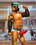 abs animal_genitalia animal_penis anthro balls biceps big_penis biped black_nose blue_hair brown_body brown_fur canine_genitalia canine_penis clothed clothing detailed_background erection flexing fur genitals gym hair knot male muscular muscular_anthro muscular_male navel notched_ear orange_eyes pecs penis solo text text_on_clothing text_on_underwear tongue tongue_out topless underwear underwear_only white_clothing katarhein lane_(mastiffdog) canid canine canis domestic_dog great_dane mammal mastiff molosser 2020 4:5 digital_media_(artwork) hi_res