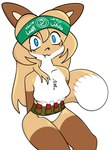 3:4 al-qassam_headband anthro arabic_text averi_(fiddleafox) blue_eyes bomb brown_body brown_fur canid canine dipstick_tail explosives female female_anthro fox fur gloves_(marking) hair hamas hands_behind_back hi_res leg_markings looking_at_viewer mammal markings simple_background sitting socks_(marking) solo suicide_bomber suit_vest tail tail_markings terrorism text unknown_artist white_body white_fur