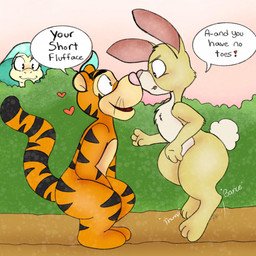 3_toes annoyed anthro bent_arm bent_legs black_eyes black_stripes black_tail_tip chest_tuft closed_smile crouching dipstick_tail duo_focus eye_contact eyelashes featureless_feet feet female fur furrowed_brow furrowed_eyebrows group heart_symbol insult interspecies jumping light long_ears looking_at_another male male/male markings midair motion_lines mouth_closed multicolored_body multicolored_fur nickname nose_to_nose nude_anthro nude_male onomatopoeia open_mouth open_smile orange_body orange_fur orange_tail pink_inner_ear pink_nose pink_sky pink_tongue plant plushie pupils red_mouth scut_tail short_tail shrub sky smile smiling_at_another snake_hood sound_effects spying striped_markings striped_tail stripes tail tail_markings tan_body tan_fur tan_inner_ear teal_tail text toes tongue trio tuft two_tone_tail whiskers white_body white_fur white_pupils white_tail theinspiredsphynx disney winnie_the_pooh_(franchise) rabbit_(winnie_the_pooh) sandra_(scottysnyder) tigger animate_inanimate felid lagomorph leporid living_plushie mammal pantherine rabbit reptile scalie snake tiger 1:1 2021 colored digital_drawing_(artwork) digital_media_(artwork) english_description hi_res lighting