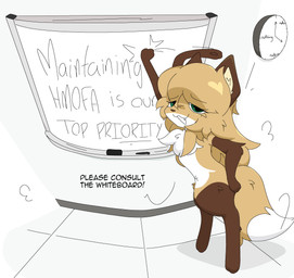 all_caps anthro clock dialogue eraser green_eyes tail teeth text tile whiteboard conditional_dnp guzzlord420 averi_(fiddleafox) canid canine fox mammal absurd_res english_text hi_res