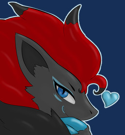 anthro close-up closed_smile female floating_heart heart_symbol looking_at_viewer mouth_closed pupils slit_pupils smile smug smug_face smug_grin solo genericvalue nintendo pokemon celia_zoroark canid canine fox generation_5_pokemon mammal pokemon_(species) zoroark alpha_channel hi_res