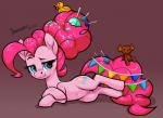 2020 candy cutie_mark dessert digital_media_(artwork) earth_pony equid equine eyelashes female feral food friendship_is_magic hasbro hi_res horse lollipop looking_at_viewer mammal mature_female mature_feral my_little_pony pinkie_pie_(mlp) plushie pony quadruped rubber_duck rubber_duck_on_head shadow simple_background sketchy_skylar solo teddy_bear