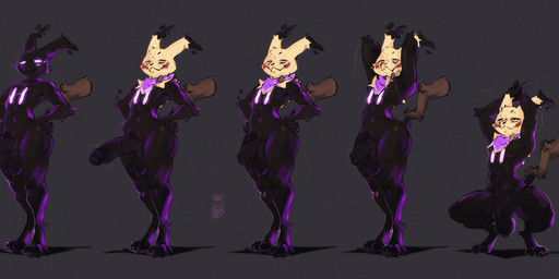 anthro anthrofied balls crouching erection genitals grey_background looking_at_viewer male penis scarf simple_background solo fennecjan nintendo pokemon generation_7_pokemon mimikyu pokemon_(species) 2026 hi_res