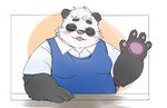 anthro black_body black_nose blush clothing eyes_closed eyewear glasses humanoid_hands kemono male overweight overweight_male shirt solo sweater sweater_vest topwear vest white_body inunoshippo vtuber sasayama_akira bear giant_panda mammal 2022