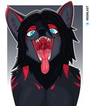 anthro bodily_fluids breasts female mouth_shot open_mouth saliva throat tongue uvula redblast canid canine canis mammal wolf hi_res