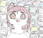 anthro big_pupils blank_stare computer_monitor dilated_pupils female hair orange_eyes pupils red_hair screen sketchy solo fenneko666 artix creative_commons gentoo linux openbsd serial_experiments_lain xfce iwakura_lain xue_(xfce) ambient_mouse canid canine mammal digital_media_(artwork) microsoft_paint_(artwork) sketch