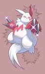 anthro belly fur kemono male markings overweight overweight_anthro overweight_male pink_nose red_body red_fur red_markings solo white_body white_fur un0sk nintendo pokemon generation_3_pokemon pokemon_(species) zangoose 2019 hi_res