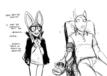 anthro buckteeth dialogue duo eyewear fangs female glasses male smile teeth text vampire_costume hladilnik buffy_(hladilnik) bat bull_terrier canid canine canis domestic_dog hunting_dog leaf-nosed_bat mammal microbat terrier vampire_bat yangochiropteran 2023 black_and_white english_text hi_res monochrome