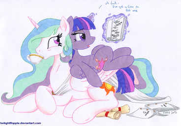 beverage book container cup dialogue duo feathered_wings feathers female feral food horn lying reading scroll tea tea_cup text wings twilightflopple friendship_is_magic hasbro my_little_pony mythology princess_celestia_(mlp) twilight_sparkle_(mlp) equid equine mammal mythological_creature mythological_equine winged_unicorn 2015 english_text traditional_media_(artwork) url