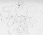 abs aged_up anthro balls big_balls big_muscles big_penis erection fangs fur genitals hair huge_muscles humanoid_genitalia humanoid_penis hyper hyper_muscles male muscular muscular_anthro muscular_male navel nipples penis smile solo standing teeth tuft sbshouseofpancakes cartoon_network summer_camp_island max_(sci) bat mammal monochrome traditional_media_(artwork)