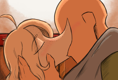 anthro bald blonde_hair blue_clothing blue_hoodie blue_topwear clothed clothed_anthro clothed_female clothed_human clothed_male clothing duo eyebrow_through_hair eyebrows eyes_closed female freckled_face freckles green_clothing green_jacket green_topwear hair hand_on_cheek hoodie human_on_anthro interspecies jacket kissing long_hair male male/female romantic romantic_couple side_view topwear translucent translucent_hair white_body joebamna cavemanon_studios puppet_pals snoot_game anon_(snoot_game) fan_character judee dinosaur human mammal prehistoric_species reptile saurischian scalie theropod troodon troodontid 2025 absurd_res colored hi_res shaded