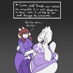 alternate_species anthro big_breasts boss_monster_(undertale) bovid breasts brown_hair caprine clothed clothing comic duo english_text female frisk_(undertale) fur goat hair horn huge_breasts long_ears mammal robertge simple_background text toriel undertale undertale_(series) white_body white_fur