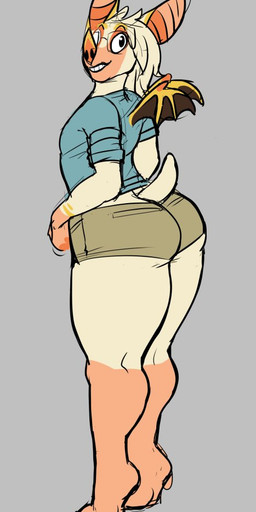 ambiguous_gender arched_back big_butt bottomwear butt clothing eyewear glasses grey_background hair hotpants looking_back presenting presenting_hindquarters shirt shorts simple_background smile solo teeth thick_thighs tiptoes topwear white_hair wide_hips wings ritts morgan_(bcr) bat honduran_white_bat leaf-nosed_bat mammal microbat yangochiropteran 2018