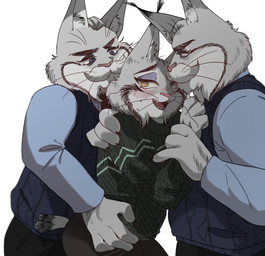 accessory age_difference anthro blush bodily_fluids facial_hair fantasizing fur grey_body grey_fur grope group group_sex hand_on_leg hand_on_thigh heart_eyes heart_symbol male male/male mature_male mustache necktie sex sweat threesome trio shandrawaka disney zootopia milton_lynxley pawbert_lynxley felid feline lynx mammal hi_res father_(lore) father_and_child_(lore) father_and_son_(lore) incest_(lore) parent_(lore) parent_and_child_(lore) parent_and_son_(lore) son_(lore)