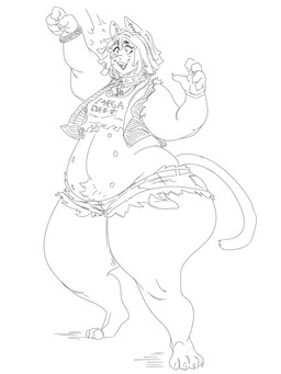 anthro clothing midriff multi_nipple nipples shirt simple_background solo thick_thighs topwear white_background grindaviking felid feline mammal 2019 3:4 hi_res monochrome