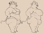 ambiguous_gender anthro big_breasts bottomwear bra breasts breasts_and_teats butt clothed clothing ear_piercing ear_ring facial_piercing female fur hair hair_bun hands_on_hips huge_breasts looking_at_viewer mature_female nipple_piercing nipples nose_piercing nose_ring nude overweight overweight_anthro overweight_female panties piercing ring_piercing septum_piercing septum_ring simple_background smile solo tail teats udder_bra udders underwear cowcollar bovid bovine cattle mammal mature_(disambiguation) digital_media_(artwork) sketch trans_(lore)