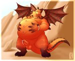 4_fingers anthro balls belly belly_fondling big_belly big_horn bodily_fluids cum erection fingers foreskin front_view genital_fluids genitals hand_on_belly holding_belly horn humanoid_genitalia humanoid_penis looking_at_viewer male nude orange_body orange_scales overweight overweight_anthro overweight_male partially_retracted_foreskin penis precum scales solo standing tail wings kronexfire activision mythology spyro_reignited_trilogy spyro_the_dragon magnus_(spyro) rescued_dragons_(spyro) dragon mythological_creature mythological_scalie scalie 2018