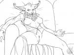 angry anthro bottomless breasts chest_tuft clitoris clothed clothing exposed_breasts female fur genitals nipples pussy solo spread_legs spreading tuft nateday demon 2016 4:3 monochrome