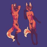 anthro duo femboy fur genitals hair hair_over_eyes hands_behind_head male nude orange_body orange_fur penis pubes purple_background simple_background urfavvpuppy canid canine mammal maned_wolf digital_media_(artwork) pixel_(artwork)