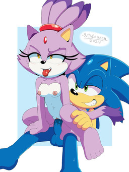 anthro blush bodily_fluids breasts duo female female_on_top genital_fluids green_eyes hero looking_pleasured male male/female nipples on_bottom on_top penetration princess reverse_cowgirl_position royalty sex small_breasts smile tongue tongue_out vaginal vaginal_fluids vaginal_penetration yellow_eyes spindasher98 sega sonic_the_hedgehog_(series) blaze_the_cat sonic_the_hedgehog domestic_cat eulipotyphlan felid feline felis hedgehog humanoid mammal 3:4 hi_res