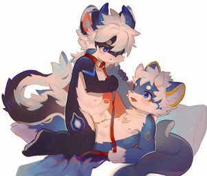 anal anal_penetration anthro anthro_on_anthro anthro_penetrated anthro_penetrating anthro_penetrating_anthro arm_markings arm_tuft belt_collar blue_body blue_eyes blue_horn blush chest_tuft collar collar_only countershading dipstick_ears duo ear_markings elbow_tuft facial_markings foreskin from_front_position genitals glans grey_inner_ear_fluff hair head_markings horn inner_ear_fluff leash leash_pull leg_markings looking_at_another looking_at_partner lying male male/male male_penetrated male_penetrating male_penetrating_male markings multicolored_ears navel nipples nude on_back open_mouth partially_retracted_foreskin penetration penile penile_penetration penis penis_in_ass pink_inner_ear red_glans sex shota simple_background supporting_partner tail thigh_markings tuft white_background white_body white_countershading white_hair white_horn yellow_ear_tips yellow_sclera young young_anthro young_male young_on_young cloudcat mythology canid canine dragon mammal mythological_creature mythological_scalie scalie hi_res