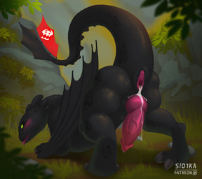 after_anal animal_genitalia anus black_body blush bodily_fluids butt claws cum cum_from_ass cum_in_ass cum_inside erection feral finger_claws genital_fluids genital_slit genitals grass green_background knot knotted_penis leaking_cum male penis plant presenting presenting_anus presenting_hindquarters quadruped raised_tail rock shy simple_background solo tail toe_claws slo1ka dreamworks european_mythology how_to_train_your_dragon mythology toothless dragon fury_(httyd) mythological_creature mythological_scalie night_fury scalie western_dragon absurd_res english_description hi_res