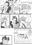 anthro canid canine canis chest_tuft clothing comic cotton_(artist) dialogue domestic_dog english_text food fur greyscale male mammal monochrome natsume_(tooboe_bookmark) nitobe shirt tank_top text tooboe_bookmark topwear tuft