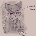 >:( anthro closed_frown clothed clothed_anthro clothed_male clothing collared_shirt container contextual_arrow cup directional_arrow drinking_glass drunk eyebrows eyewear fingers frown fully_clothed fully_clothed_anthro fully_clothed_male fur glass glass_container glass_cup glasses head_tuft male male_anthro mouth_closed necktie shirt shot_glass solo substance_intoxication text topwear tuft wearing_glasses 666calistaxx_(artist) lackadaisy mordecai_heller domestic_cat felid feline felis mammal 2023 english_text hi_res monochrome sketch