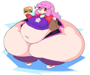 belly big_belly big_breasts big_butt bottom_heavy bottomwear breasts burger butt clothing female food footwear hair huge_butt huge_thighs humanoid_pointy_ears hyper hyper_butt hyper_thighs looking_aside navel not_furry obese obese_female obese_humanoid overweight overweight_female overweight_humanoid pink_hair pointy_ears red_eyes shirt shoes solo standing thick_thighs topwear mysterydad elise_(mysterydad) humanoid vampire absurd_res hi_res
