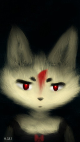black_clothing black_dress blood bodily_fluids clothing dress fur looking_at_viewer red_eyes ribbons solo white_body white_fur hasukii 9:16 character_request