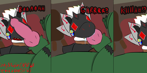 ambiguous_gender animal_genitalia anthro bleating bodily_fluids body_hair broken_horn carpet circuit_markings clothing collar content_repetition cross cum cum_from_nose cum_in_mouth cum_in_nose cum_inside deep_throat drooling duo fangs feet fellatio furniture gagging genital_fluids genitals hair happy_trail hoodie horn inverted_cross knot knotted_penis knotting machine male male/ambiguous markings multicolored_hair navel onomatopoeia oral oral_knotting oral_penetration overweight overweight_male penetration penile penis penis_on_face rainbow_hair saliva saliva_on_penis sex sheath size_difference sound_effects table teeth text topwear white_hair sfericzox eden_(sfericzox) alligator alligatorid bovid caprine crocodilian hybrid mammal protogen reptile scalie sheep comic signature