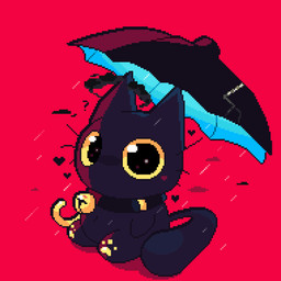 3_toes ambiguous_gender anthro bell bell_collar belly big_eyes big_head black_body black_collar blush blush_stickers chibi cloud collar collar_only featureless_hands feet heart_reaction jingle_bell jingle_bell_collar looking_at_viewer mouthless noseless nude overweight overweight_ambiguous overweight_anthro pawpads question_mark raining red_background short simple_background sitting solo tail three-quarter_view toes umbrella whiskers yellow_pawpads yellow_sclera geomecs domestic_cat felid feline felis mammal 1:1 2025 cel_shading digital_media_(artwork) full-length_portrait hi_res pixel_(artwork) portrait shaded