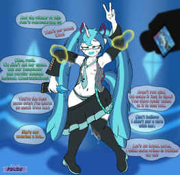 accessory anthro award bodily_fluids bottomwear camera clothed clothing crossdressing cum dialogue exhausted femboy genital_fluids lipstick magic makeup mascara necktie panties pigtails running_makeup running_mascara skirt sleeves underwear pdude friendship_is_magic hasbro my_little_pony hatsune_miku_(cosplay) shining_armor_(mlp) hi_res sketch