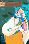 anthro belly big_belly big_breasts breasts digestion eyewear female glasses halo long_ears navel piercing side_boob solo solo_focus vore elzie131 atlyss angela_flux kubold_(atlyss) absurd_res hi_res