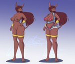 anthro big_breasts big_butt bikini breasts butt clothing female genitals hair long_hair nipples nude off/on pussy solo swimwear tall two-piece_swimsuit wide_hips walas21 canid canine canis jackal mammal absurd_res hi_res