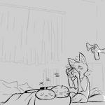 air_horn anthro blush camera clothed clothing dipstick_ears ear_markings female group inside lying male multicolored_ears on_front sitting sleeping sound_effects vowelless vowelless_sound_effect zzz replytoanons disney zootopia jack_savage judy_hopps skye_(zootopia) arctic_fox canid canine fox lagomorph leporid mammal rabbit true_fox 1:1 2016 black_and_white monochrome