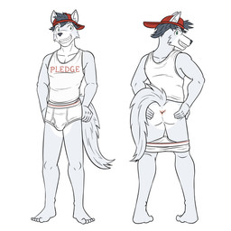 anthro anus backwards_cap backwards_hat barefoot briefs butt clothed clothing detailed_anus feet front_view green_eyes hair hand_on_butt hand_on_own_butt hat headgear headwear looking_at_viewer looking_back male partially_clothed presenting presenting_anus rear_view shirt simple_background smile smiling_at_viewer solo spread_anus spread_butt spreading spreading_own_butt standing tail tank_top text text_on_clothing tighty_whities topwear underwear underwear_down white_briefs white_clothing white_underwear fuze frost_caldwell canid canine canis hybrid mammal wolf hi_res
