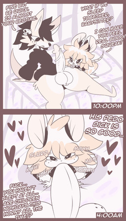anthro anthro_on_anthro babysitter balls bed bedroom big_balls big_butt big_ears big_penis black_clothing black_hair black_hoodie black_topwear blowjob_face bone brown_body brown_fur butt cartoon_freckles clothing duo ear_piercing erection eyelashes facial_tuft fellatio foreskin freckled_balls freckled_face freckles fur furniture genitals hair heart_eyes heart_symbol holding_leg hoodie humanoid_genitalia humanoid_penis laid_back leg_tuft long_eyelashes looking_at_genitalia looking_at_penis male male/male multicolored_body multicolored_hair oral orange_body orange_fur pedophilia_temptation penile penis penis_awe piercing retracted_foreskin sex shirt shota size_difference skull slurping spots stated_pedophilia tail tan_body tan_fur text thigh_tuft topwear tuft white_body white_fur white_hair young young_anthro julylafearata ellen_lowanna merry_noel kangaroo macropod mammal marsupial mouse murid murine rodent 2d_animation absurd_res animated english_text frame_by_frame hi_res